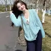 Cardigan de Tricô Amarelo Estilo Doce para Mulheres, Temporada de Primavera, Caimento Solto, Emagrecedor, Blusa de Manga Longa com Renda, Jaqueta, Suéter, Vazado, Macio