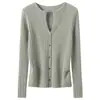 Cardigan de Punto Canalé con Cuello Solapa Ceñido a la Cintura para Mujer, Suéter Abrigo de Manga Larga con Botones, Suéter de Cachemira