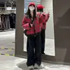 Jaqueta Reversível de Algodão Estilo Retrô Americano Nova Outono/Inverno para Mulheres com Gola de Veludo Xadrez Contrastante