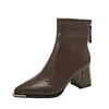 Botines de Moda con Tacón Grueso, Cremallera Trasera Puntiaguda Simple para Mujer, Botas de Cuero Retro Francés, Botas de Algodón con Forro Sencillo para Otoño e Invierno