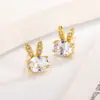 Nuevos Pendientes de Conejo con Circonita Lindos, Lujo Ligero, Pendientes de Conejo con Diamante Brillante de Gama Alta, Pendientes de Diseño Nicho para Mujer