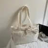 Bolso Dulce con Lazo para Mujer 2025 Invierno Nuevo de Moda Tendencia Estilo Coreano Bolso Tote Casual de Lona de Gran Capacidad