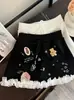 Falda de Encaje con Puntadas y Graffiti Dulce Estilo Coreano para Mujer Verano Nueva Ajustada con Sentido de Diseño Adelgazante