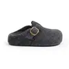 Versão de lã com aumento de altura, solado grosso, slip-on, quentes, com adição de lã fleece, feltro de lã, sapatos Birkenstock, sapatos fechados para mulheres, meio chinelos, sapatos peludos de algodão