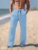 Calças Masculinas Verão 2024 Calças de Praia Cordão Cintura Elástica Reta Cor Lisa Confortável Respirável Casual Dia