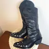 Botas Largas para Mujer con Punta Fina, Tacón Grueso, Remaches Negros, Estilo Nuevo Retro Botas de Caballero Vaquero, Botas Largas Western Ajustadas y Versátiles
