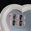 Totalmente Feito à Mão Foto RealUnhas Usáveis Feitas à Mão Estilo Rosa Doce Cool Coração Fofo Novo Preto Dourado Diamante Cromado Coração Nail Art