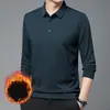 Camisa base casual de color liso para hombre, engrosada para otoño e invierno, con forro polar, cuello camisero, manga larga, polo, atuendo de negocios
