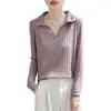 Outono/Inverno 2026 Novo Estilo Top de Tricô Mesclado com Gola Lapela, Manga Longa, Feminino, Listrado, Solto, Pulôver, Segunda Pele