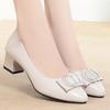 Zapatos de corte bajo de una sola capa para mujer, tacón grueso, zapatos de primavera y otoño para mujer, cuero suave, hebilla cuadrada, elegantes zapatos para madre de mediana edad, cómodos, suela blanda, zapatos de cuero