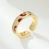 Anillo Abierto Ankora Estampado de Leopardo Rojo Aceite Full Circonita Lujo Ligero Sentido de Gama Alta Ajustable Anillo de Dedo para Adelgazar Anillo Femenino Versátil