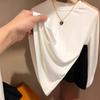 Camiseta de manga corta para mujer, blusa blanca de verano con hombros descubiertos y cuello medio alto, ajustada, básica, 2025