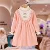 Vestido de Menina Outono e Inverno Vestido de Ano Novo Estilo Ocidental para Menina Gola de Renda Vestido Suéter Tricotado Vestido de Ano Novo Infantil