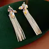 Pendientes Vintage Exagerados de Segunda Mano con Pasador de Plata Incrustados con Diamantes Pendientes de Borla con Hojas de Colores Lujo Accesible Pendientes de Gama Alta para Mujer