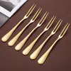 Juego de tenedores de cóctel y tenedores de aperitivo de acero inoxidable al por mayor de fábrica, tenedor pequeño para cangrejo, patrón de tenedor de fruta tallado