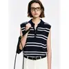 Chaleco de Punto con Rayas Francesas y Cuello de Color Contrastante Camiseta para Mujer Verano Estilo Francés Old Money Ropa Exterior Sin Mangas Camisa Polo Top