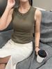 Camiseta sin mangas de algodón con textura, corte ajustado para mujer, para verano. Se puede usar como capa interior o exterior. Camiseta básica sin mangas. Ropa para mujer de Jimo. Disponible con cuello redondo.