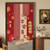 Cortina de Puerta Roja Festiva Cortina Divisoria, Cortina para Baño Inodoro del Hogar sin Taladro, Tela Divisoria de Cocina Dormitorio Media Cortina