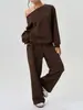 Traje de Dos Piezas Casual de Moda con Hombro Descubierto, Estilo Deportivo de Amazon, Nuevo Estilo Otoño e Invierno Transfronterizo Europeo y Americano 2025