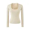 Camiseta Ajustada de Cuello U de Manga Larga Estilo Puro Deseo para Mujer Otoño Nuevo Chica Picante Elástica Ajustada Prendas Exteriores Top Adelgazante Capa Base