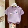 Camiseta de Niña para Conjunto de Verano 2026 Nuevo Estilo para Niños Mayores, Elegante Top de Verano para Niñas, Cuello Redondo Manga Corta, Camiseta de Moda 100% Algodón