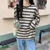 Camiseta de manga larga a rayas de longitud media para mujer, para primavera y otoño, nuevo estilo 2026, top de capa base, top interior, para personas petite