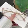 Gafas Lisas de Metal con Montura Pequeña para Mujer, Montura de Gafas Retro Ojo de Gato con Bolas Pintadas, Tendencia Europea y Americana de Gafas Personalizadas con Filtro de Luz Azul