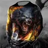 Animal Lobo 3D Impresión Digital Explosiones Halloween Manga Larga Moda Retro Casual para Hombre Transfronterizo Nuevo