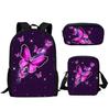 Mochila Estampado Creativo para Estudiante Set de Tres Piezas Serie Mariposa 3D Mochila Combinada de Gran Capacidad para Computadora para Hombre y Mujer