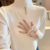 Nuevo Suéter de Punto para Mujer Otoño/Invierno 2026, Cuello Alto Medio, Corte Ajustado, Manga Larga, con Adorno de Encaje y Detalle de Lazo