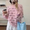 2025 Nova Roupa de Outono Doce Gola Redonda Listrado Manga Longa Suéter de Tricô Feminino Outono e Inverno Redutor de Idade Pulôver Top Interno
