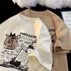 Camiseta Retrô Americana de Manga Curta Masculina Verão Nova Marca de Moda High Street Roupas Soltas Tamanho Grande Juventude Meia-Manga