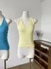 Comercio Electrónico Transfronterizo [Hilo de Bucle Lavado] Chaleco de Punto Crochet Calado Azul Cuello en V de Tirantes Diseño Sensual Picante para Mujer
