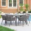 Conjunto de mesa e cadeiras trançadas com corda para área externa, pátio, jardim, terraço, conjunto de mesa e cadeiras de jantar à prova d'água e de sol, conjunto de mesa e cadeiras de rattan de cinco peças para varanda