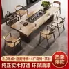 Juego de mesa y sillas de té hecho de madera maciza, bandeja de té moderna con estación de preparación de té integrada, mesa de té Kung Fu simple para la sala de estar, todo de madera maciza