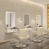 Salón de Peluquería de Moda Espejo Ovalado Cuadrado para Corte de Cabello Mesa de Espejo de Alta Gama para Permanente y Tintura con Luz LED Gabinete de Herramientas Set