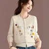 Elegante Cárdigan de Punto con Bordado de Letras y Flores para Mujer, Nuevo Abrigo Suéter de Otoño, Corte Holgado, Adelgazante, Top Versátil