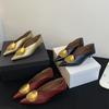 ¡Estilo Francés! Zapatos de Cuero para Mujer de Verano con Hebilla Metálica Dorada Puntiaguda, Tacón Medio Bajo, Dos Vías, Elegantes y Versátiles