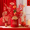 Enfeite Balde da Fortuna 2026 com Flores Artificiais e Arranjos Decorativos para Ano Novo, Deus da Riqueza, Festival da Primavera e Celebrações de Ano Novo