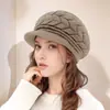 Gorro de Tricô Transfronteiriço de Inverno para Pessoas de Meia-Idade e Idosos, Forrado com Lã Sintética, Espesso, Quente, Chapéu e Luvas Protetores de Orelha, Boina de Lã da Moda para Mulheres