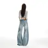 Jeans Rectos Lavados Estilo Americano Azul Claro para Mujer, Nuevo 2026 Cintura Baja Sueltos Adelgazantes Pierna Ancha Pantalones de Piso