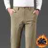 Pantalones casuales de pana de alta gama más vendidos transfronterizos para hombre, otoño e invierno, forrados de polar, corte recto holgado, pantalones de vestir casuales con elasticidad