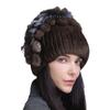 Gorro de Lana Grueso de Invierno Nuevo para Mujer Estilo Europeo y Americano, Gorro de Piel de Conejo Rex, Gorro de Punto con Cinturón Lateral y Flor