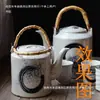 Alça para chaleira com alça conjunto de chá acessórios bambu manual de mão alça única raiz de bambu fio de cobre trançado à mão estilo japonês alça de chaleira