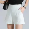 Shorts de cintura alta para mujer para primavera y verano 2026, estilo nuevo, línea A, holgados, adelgazantes, pierna ancha, shorts de traje negros para mujer, otoño
