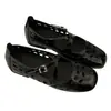 Zapatos planos Mary Jane de cuero calados estilo retro con tiras cruzadas para mujer, suela blanda, negros, punta redonda, escote bajo, zapatos de vestir transpirables