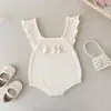 Macacão de Bebê Feito Sob Medida com Mangas Bufantes e Design Vazado para Meninas, 100% Algodão Puro, Suéter Infantil com Logo Personalizado
