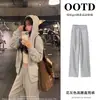Conjunto de roupas esportivas casuais para mulheres, nova coleção outono 2026, OOTD estilo coreano, moletom e calça de moletom relaxados e de corte solto para mulheres