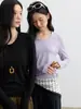 Camiseta básica de lana de acetato para mujer de otoño e invierno, camiseta de cuello en U de Tencel Lyocell estilo coreano, top de punto a rayas de manga larga ajustado