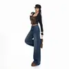 Jeans Feminino Laranja Jovem#Temperamento Lavado Design Moderno Senso de Estilo Perna Larga Solto Emagrecedor Personalidade Versátil Reto Longo